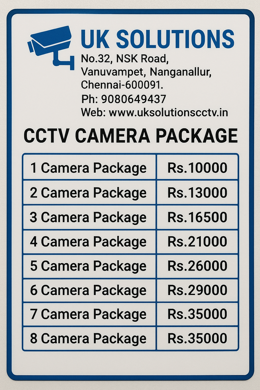 Preview of UK Solutions CCTV price list